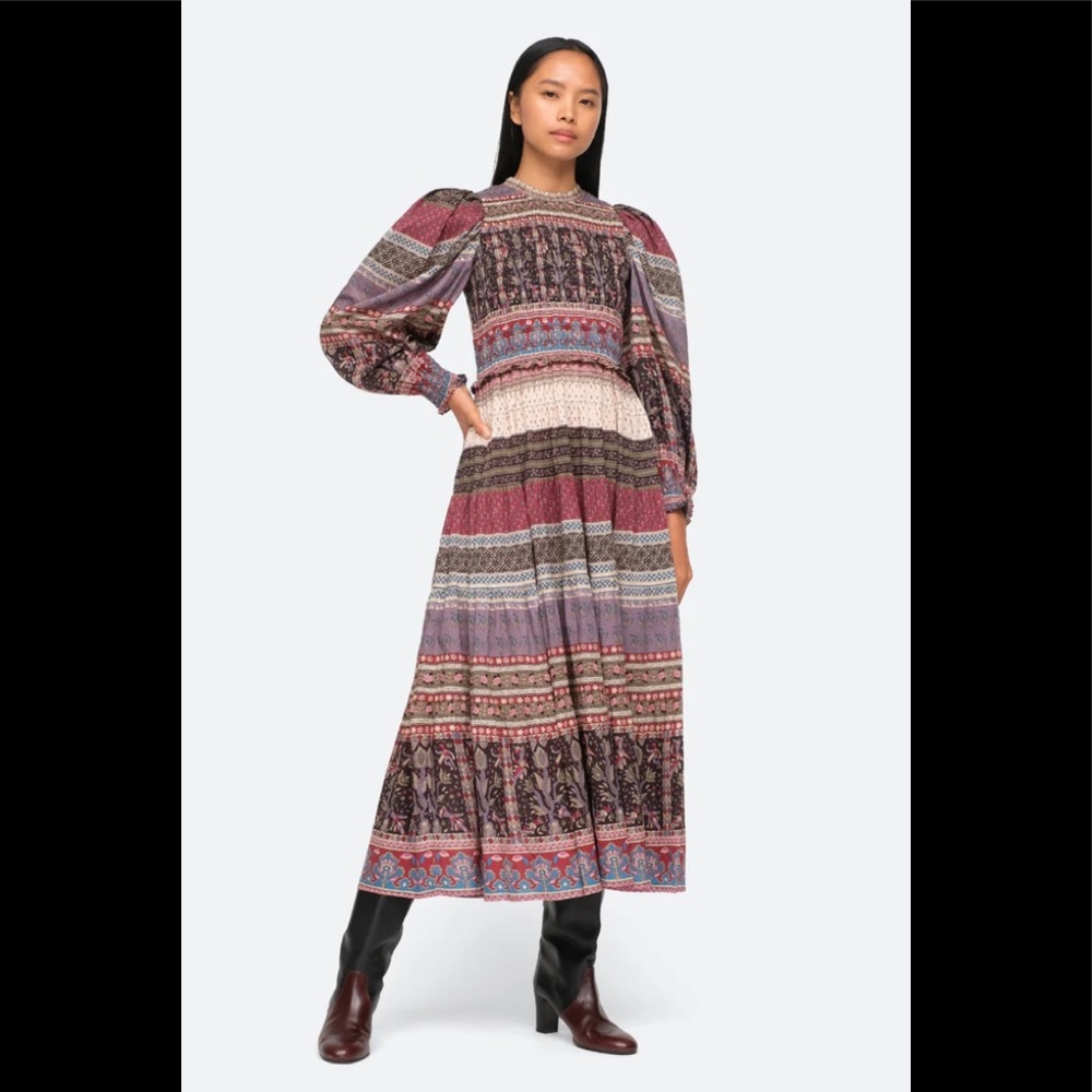 SEA Brooke Long sleeve multi color dress